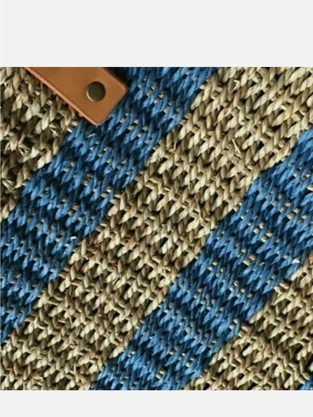 Hearth & Hand Woven Seagrass Summer Blue Striped Tote w/ Leather Handle